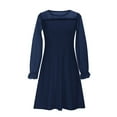 thumbnail image 3 of SERTG Girls Summer A-Line Dress with Sheer Layered Detail Round Neck Long Sleeve Skirt Versatile Outfit for Kids 5-16 Years(Navy,5 Years), 3 of 8