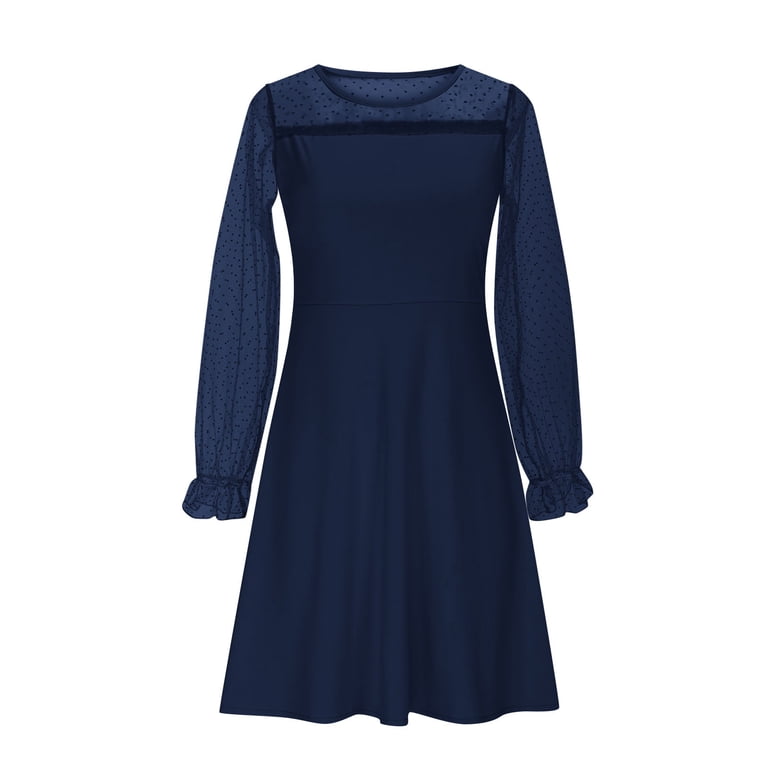 pre teen graduation dress bbymog Girls Black Dress Long Sleeve A-Line Mesh Dresses Party Dance Graduation Dress for Girls Teen Girl Clothes Navy B 13 Years