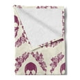 thumbnail image 2 of Sugar Skull Soft Flannel Fleece Blanket, Monochrome Style Calavera Inspired Surround by Circular Floral Wreath Print, Cozy Plush for Indoor and Outdoor Use, 70" x 90", Fuchsia Cream, by Ambesonne, 2 of 5