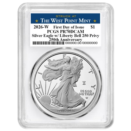 2026-W Proof $1 American Silver Eagle PCGS PR70DCAM FDOI West Point Label White Frame