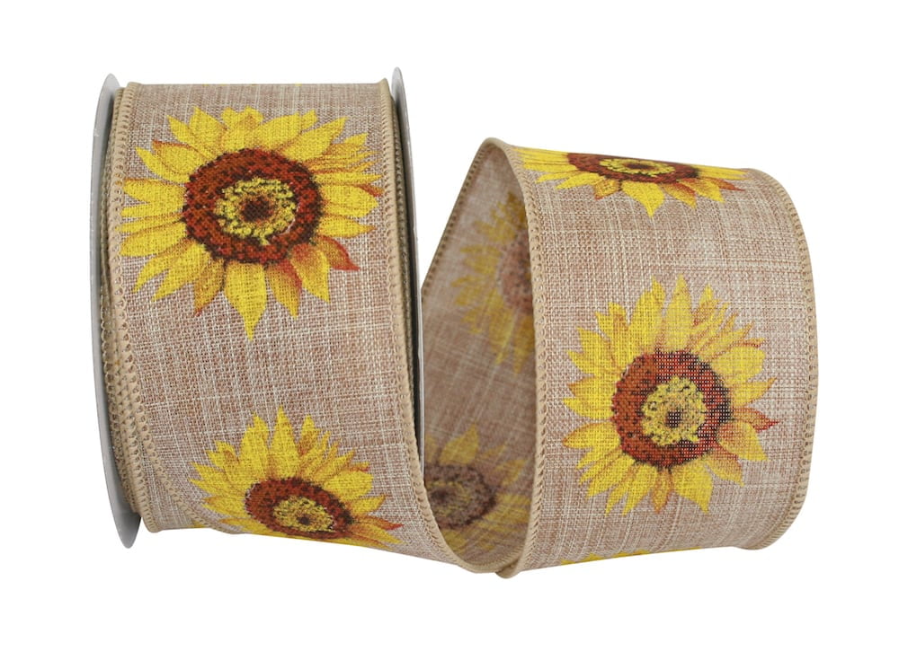 The Ribbon Roll T93217W75040F, Sunflower Linen Wired Edge Ribbon