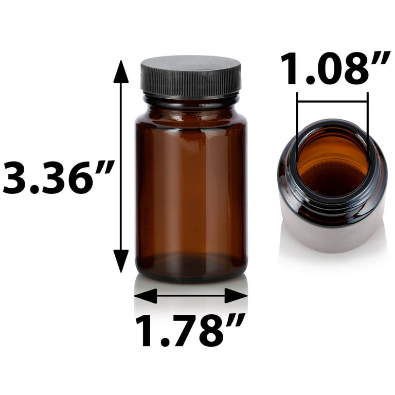 2.5 oz Amber Glass Packer Bottle with Black Ribbed Lid (12 Pack)