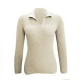 thumbnail image 3 of UAMVSH Women's Ribbed Knitted Sweaters Slim Fit Long Sleeve Casual Tunic Tops Lightweight Lapel V-Neck Work Layering Dressy Sweater Pullover(Large,Beige), 3 of 4