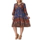 thumbnail image 2 of Vestido de verano de talla grande Agnes Orinda para mujeres, casual, bohemio, floral, con cuello en V, manga 3/4, midi, corto, vestido de playa 2X rojo azul, 2 of 6