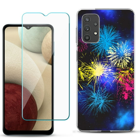 Slim-Fit TPU Phone Case compatible with Samsung Galaxy A32 5G, with Tempered Glass Screen Protector, by OneToughShield ® - Fireworks