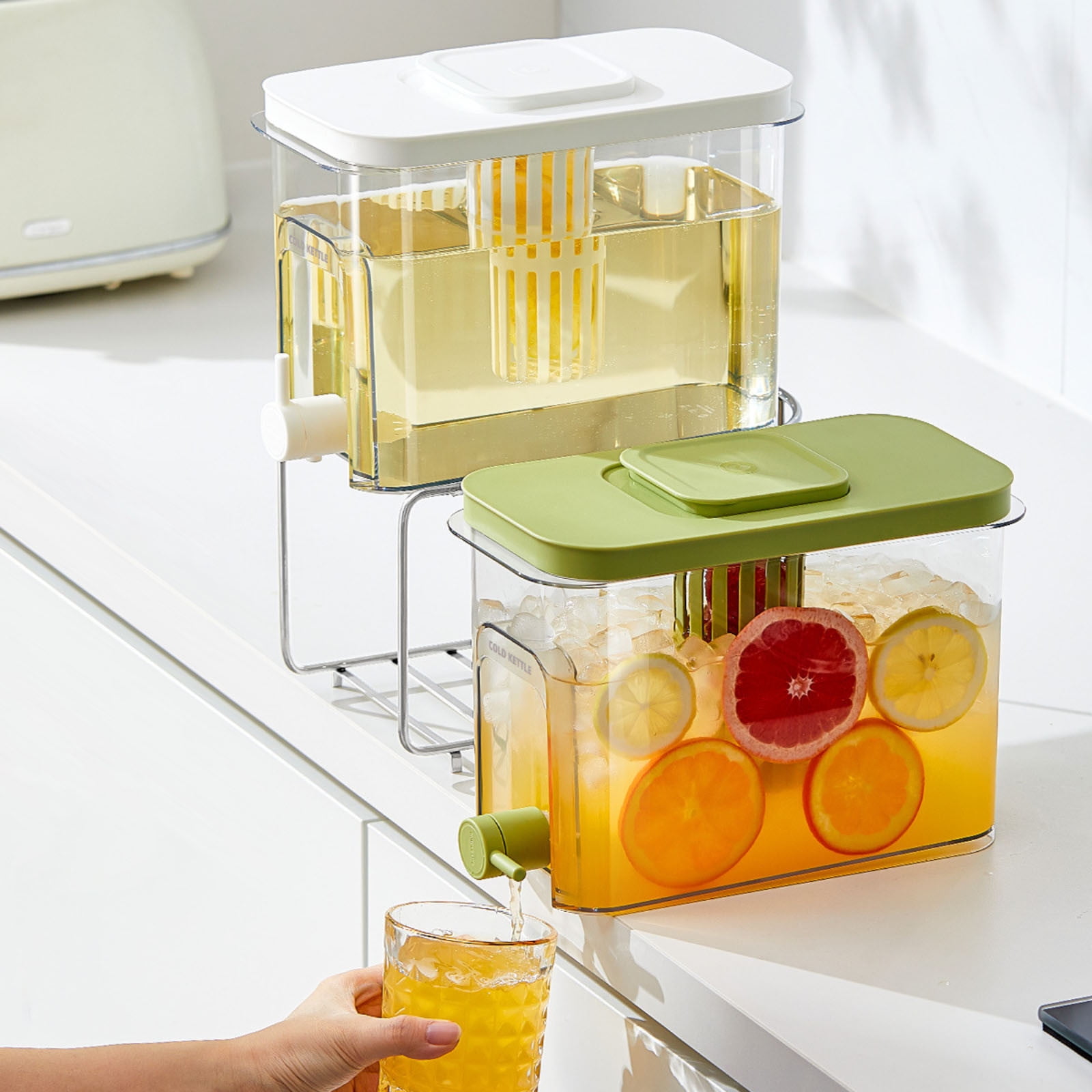 Cold Brew Tea Pitcher with Spout - 4L Glass Iced Tea Makers & Water Dispenser for Kitchen | Just 1 Teapot Stand