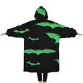 thumbnail image 2 of Oversized Wearable Blanket Hoodie,Black Halloween Bats with Green Sherpa Blanket Hoodie with Super Pockets,Super Warm Fuzzy Pullover for Women & Men, 2 of 6