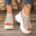thumbnail image 2 of Rokment Women's Orthopedic Walking Sandals Breathable Comfortable Stretchy Mesh Platform Wedge High Heels Slip on Nursing Orthotic Summer Shoes Beige Size 6, 2 of 7