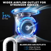 Advwin 35 Bladeless Tower Fan with Remote, 26ft/s Standing Floor Fan, 90° Oscillation, 24 Speeds, 12H Timer, Quiet Cooling Air Circulator for Bedroom, White+Silver