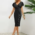 thumbnail image 2 of ATOYSOY Women's Knee Length Pencil Dress Solid Color Summer Sundress Retro Ruffle Sleeve V Neck Boho Beach Elegant Casual High Waist Clearance Trendy Workout Black, 2 of 9