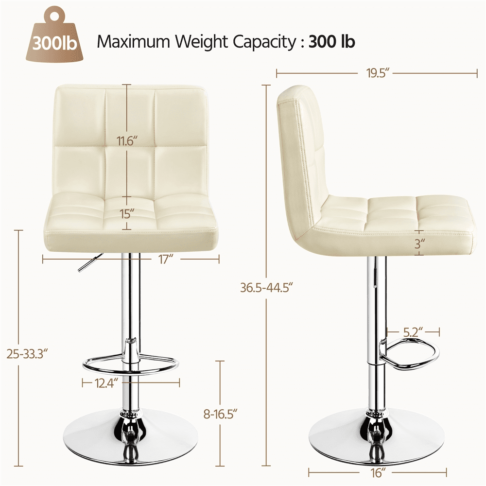 Alden Design Adjustable Modern Faux Leather Counter-Height Mid-Back Bar Chair, Set of 2, Beige