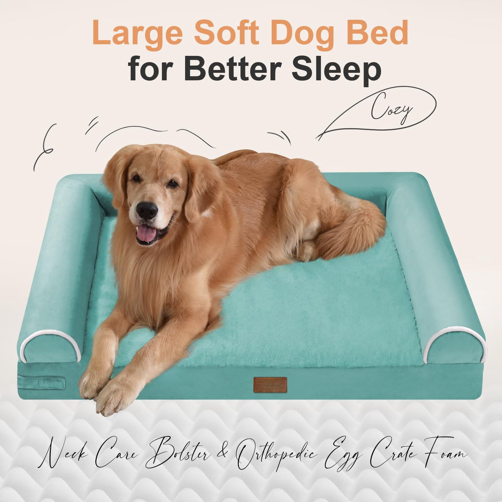 Large Dog Bed, Orthopedic Washable, Aqua Blue, 36.0"l X 27.0"w X 6.5"th