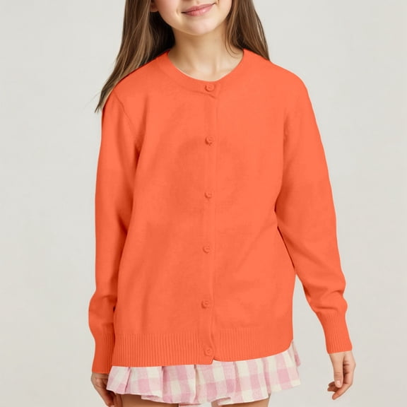 Girls Knit Cardigan Sweater Coat Casual Round Neck Open Front Soft Lightweight Outerwear Jacket for Toddler Kids