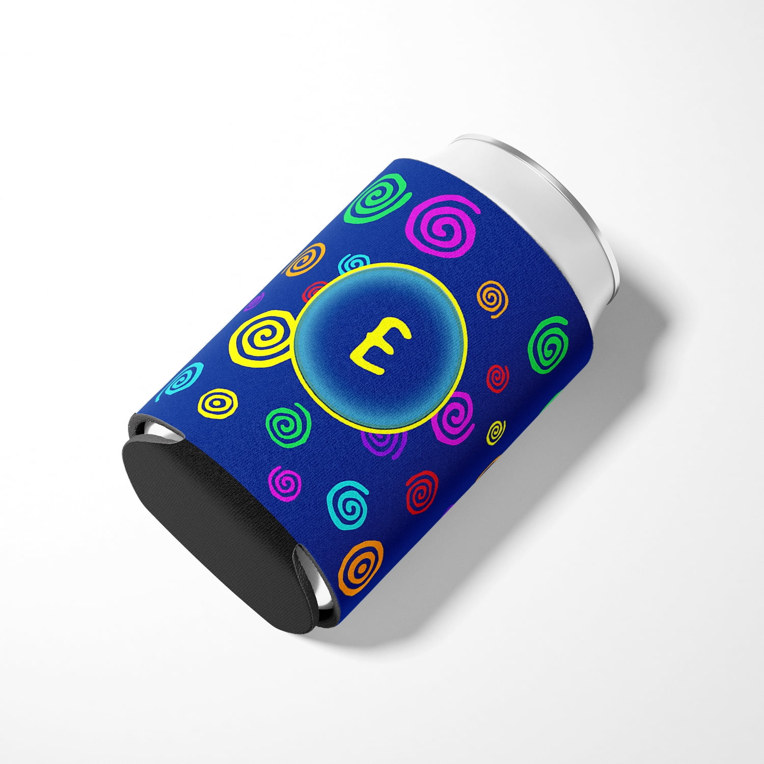 Letter E Initial Monogram - Blue Swirls Can or Bottle Beverage Insulator Hugger