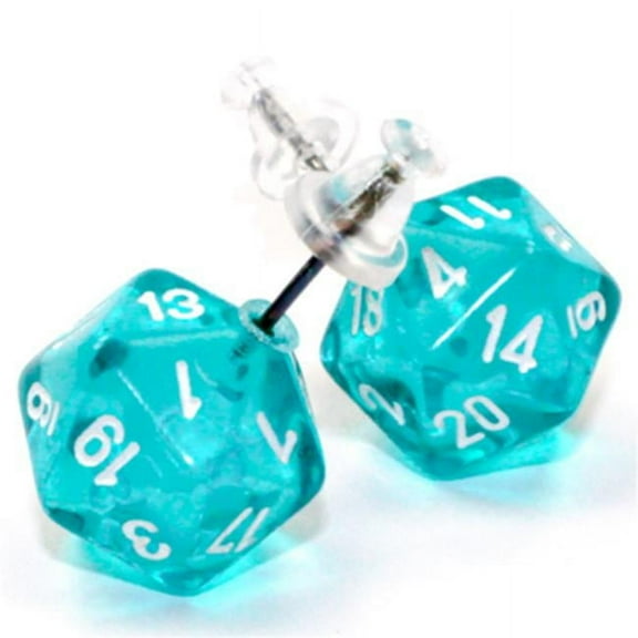 Chessex Dice: Stud Earrings - Translucent Teal Mini-Poly d20 Pair