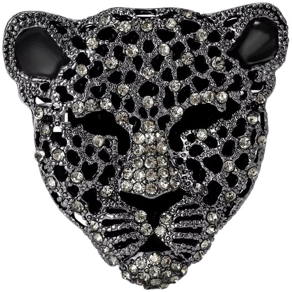 Unisex Leopards Shaped Brooches Rhinestone Leopard Pin Animal Lapel Pins Office Party Friend Accessories For Women (Black)