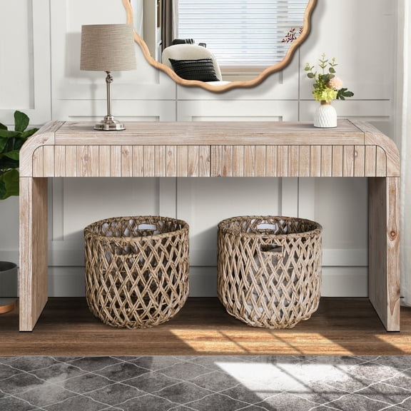 Miekor Furniture 59" Vintage Crafted Entryway Table,Two Hidden Handle Drawers,Farmhouse Console Table, Easy Assembly, for Entrance & Dinning Room & Living Room & Hallway (Natural Wood Washed) 4058