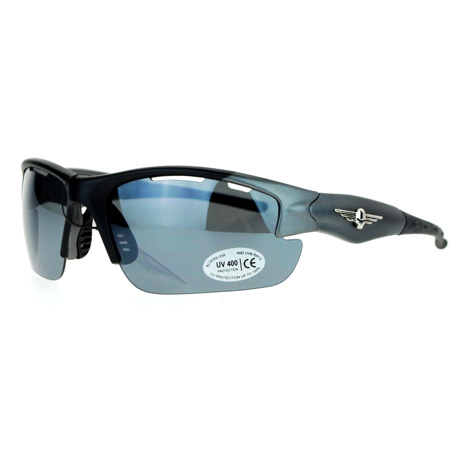 Sa106 Winged Skull Baseball Half Rim Sport Plastic Sunglasses Grey 