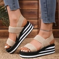 thumbnail image 3 of Rokment Womens Comfortable Elastic Band Platform Wedge Walking Sandals Casual Athletic Stretchy Memory Foam Chunky Heeled Slip on Beach Summer Shoes for Vacation Khaki Size 8, 3 of 6