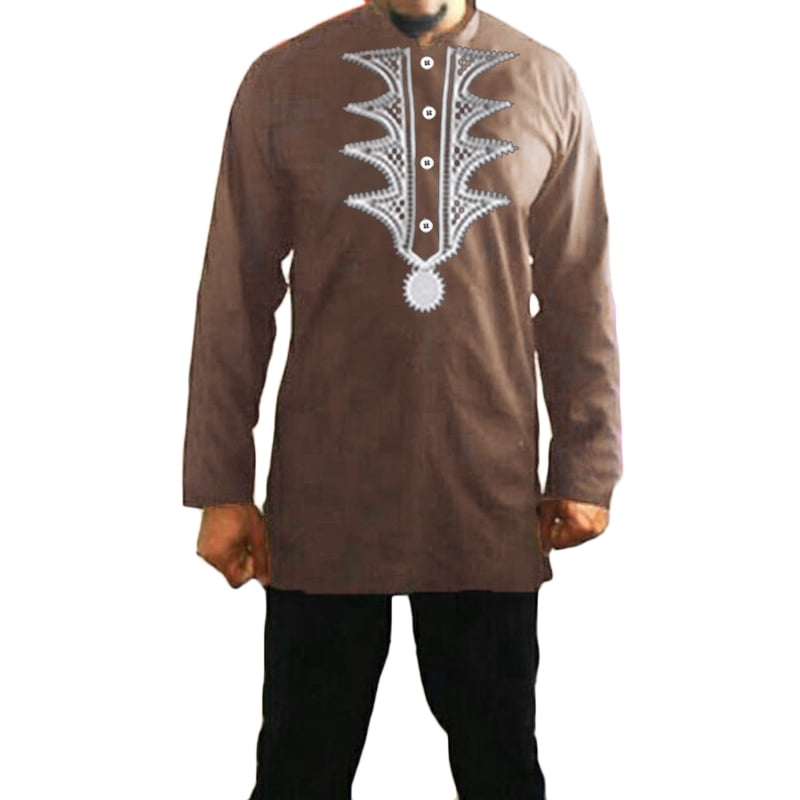 Incerun Men African Floral Long Sleeve V Neck Ethnic Tunic Formal