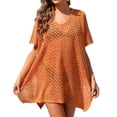 thumbnail image 3 of Tqyyweavej Womens Beach Cover Up Solid Color Short Sleeve Free Size Crochet Swimsuit Coverup Casual Loose V Neck Cover Ups for Swimwear Women, 3 of 10
