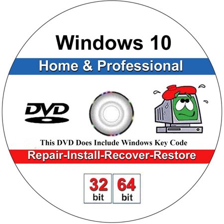 DVD with key Compatible for Windows 10 Home and Professional 32/64 Bit DVD. Install To Factory Fresh, Recover, Repair and Restore Boot Disc. Fix PC, Laptop and Desktop.