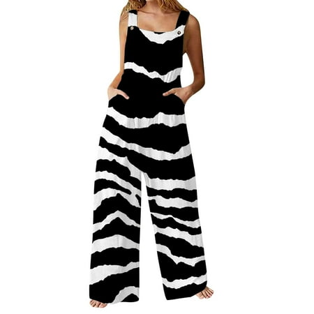 

Dyegold Jumpsuits for Women Casual Jumpsuits for Women Summer Striped Floral Print Adjustable Casual Summer Bib Overalls Sleeveless Square Neck Rompers