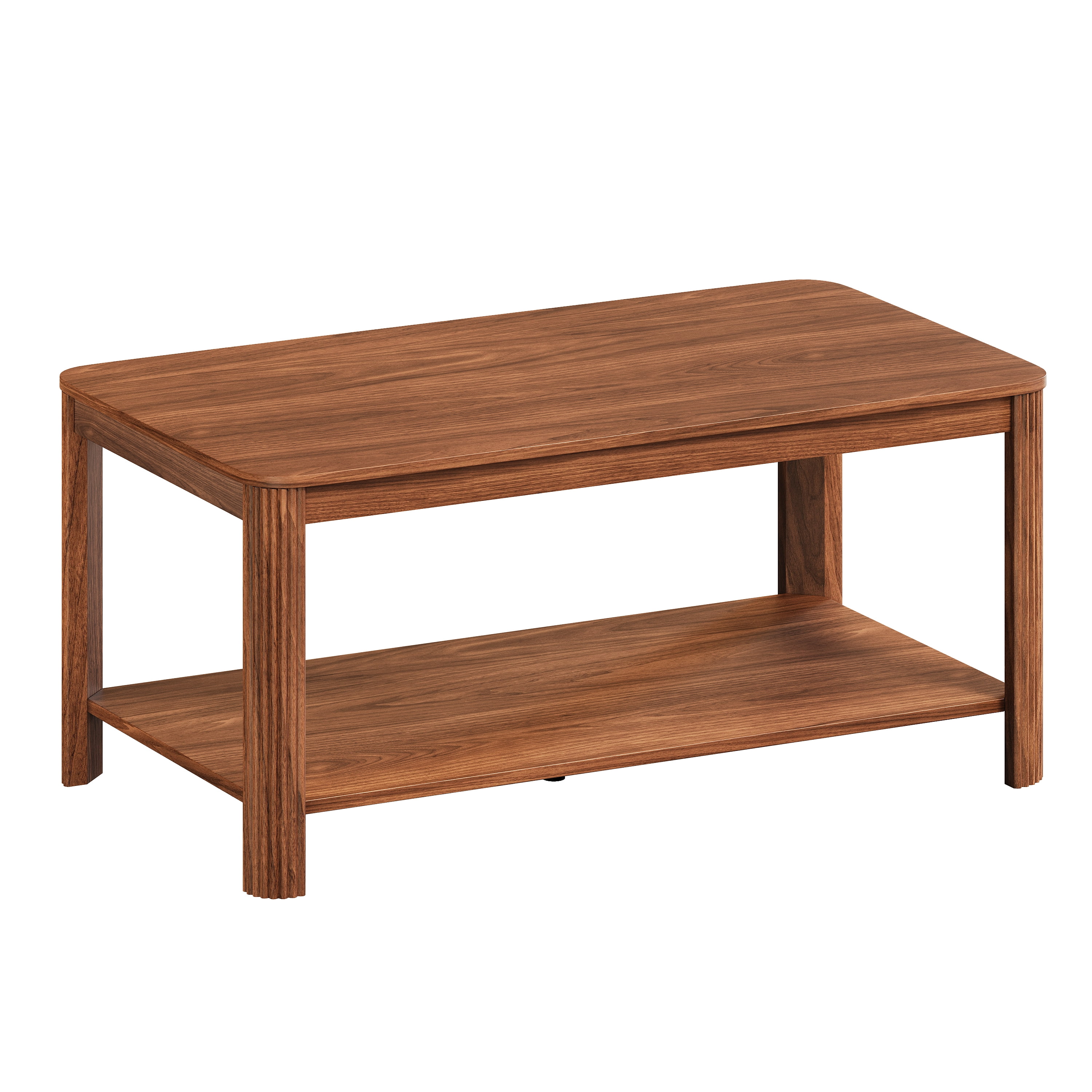 2-Tier Coffee Table with Storage Shelf, Vertical Wave Grain Legs, Walnut Finish, Modern Minimalist Rectangle Accent Table for Living Room & Bedroom, 39.4" L x 20" W x 17.7" H.