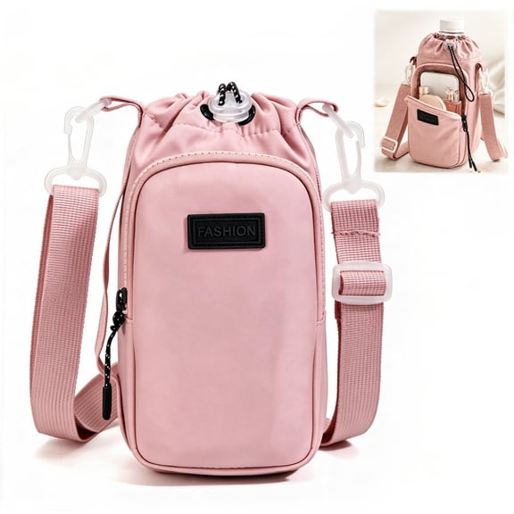 Crossbody Water Bottle Holder with Strap, Phone Pocket, Insulated Bottle Carrier Bag for Hiking Camping Gym Outdoor Travel