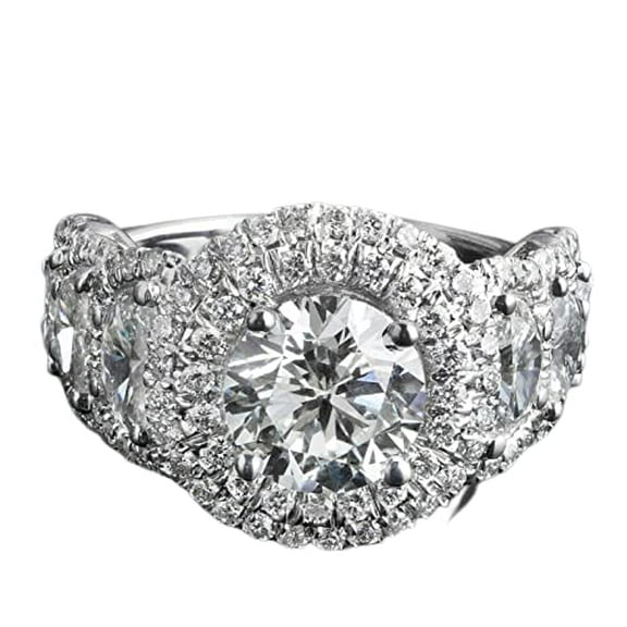 HeartsAndYou 6ct Round Cut Moissanite Engagement Ring for Women Dual Halo Cocktail 18k White Gold over Silver