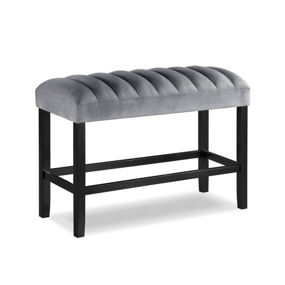 Miekor Furniture 1pc Gray Black Counter Height Bench Dining Room Velvet Fabric Upholstery Kitchen Dining Wooden Furniture 00457