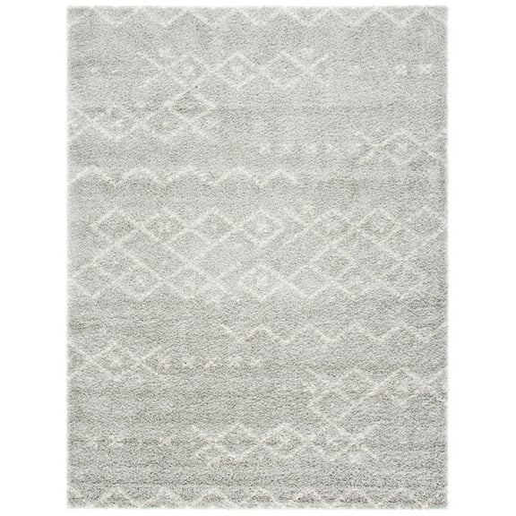 SAFAVIEH Arizona Theobald Geometric Shag Area Rug, Grey/Ivory, 9' x 12'