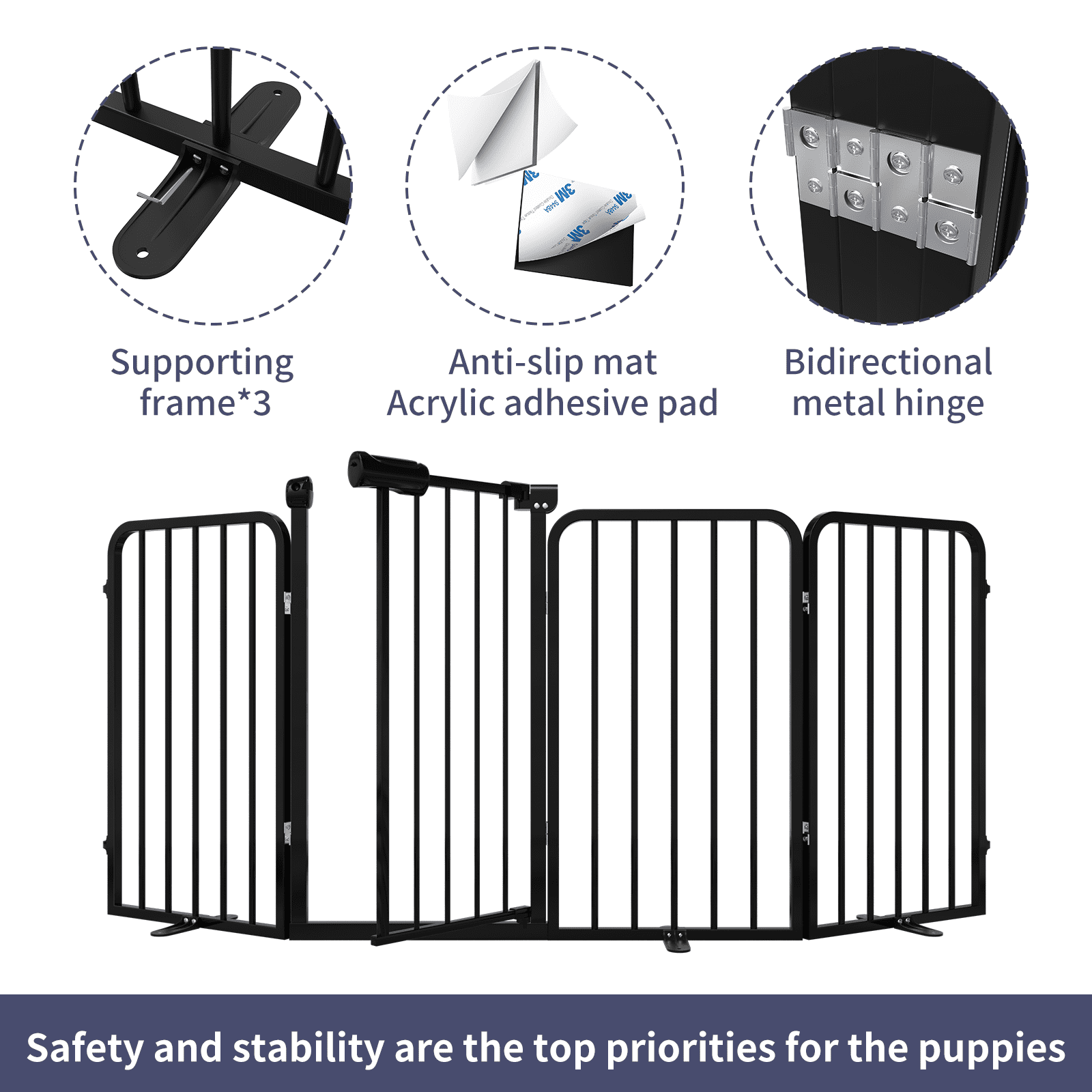 4-Panel Dog Gate with Door Freestanding Dual Lock Easy Open No Bend, 80in Adjustable for Doorway Stairs Metal