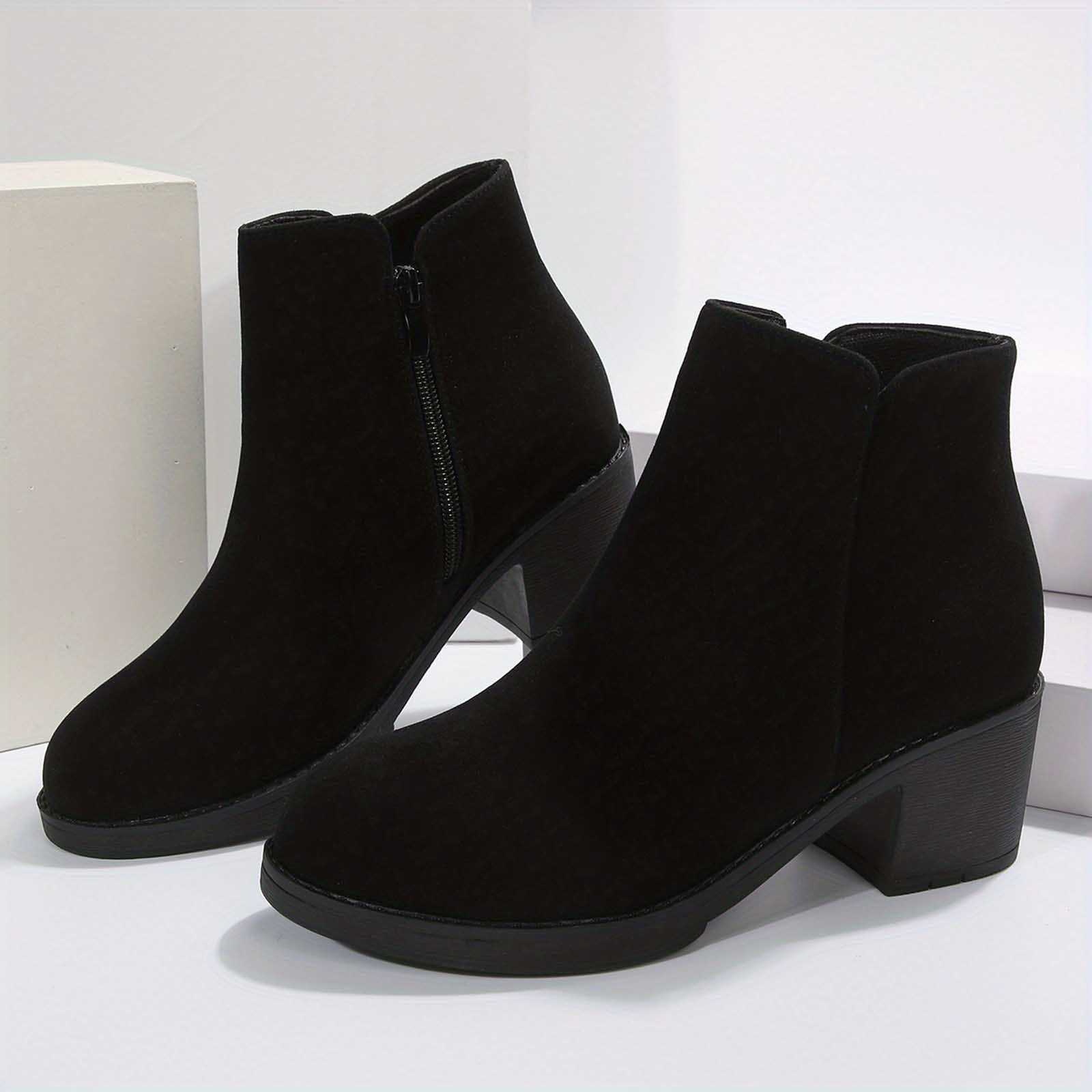 Women's Ankle Boots Suede Low Heel Zipper Chunky Heel Booties Fall