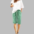 thumbnail image 2 of GEWSEY Women's Linen Capri Shorts Casual Baggy Knee Length 3/4 Pants Summer Drawstring Beach Pants Lounge Shorts with Pockets (Green, 4XL), 2 of 7