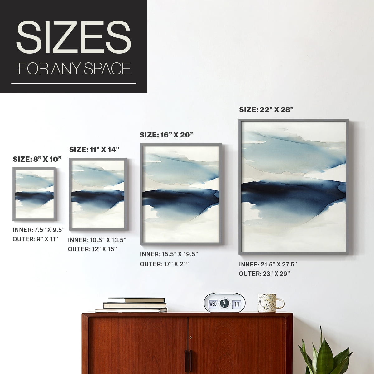 Waves I Framed Print in Gray Solid Wood 22 x 28 Framed Print