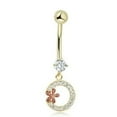 thumbnail image 5 of AVORA 10K Yellow Gold Simulated Diamond CZ Dangling Open-Circle and Flower Belly Button Ring Body Jewelry (14 Gauge), 5 of 5