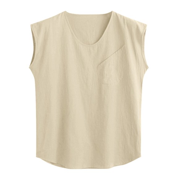 Aofany Men's Baggy Cotton Linen Vest T-Shirt V Neck Sleeveless With Pockets Tank Tops Blouses
