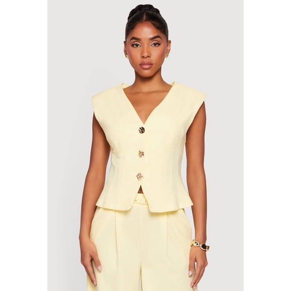Women's Metallic Button Front Crepe Knit Waistcoat