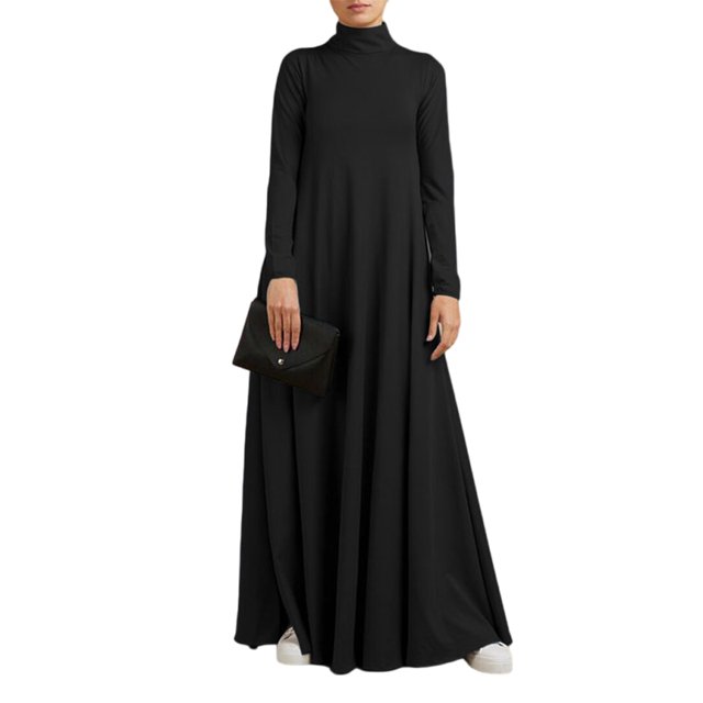 Bellella Robe Longue Femme Manches Maxi Col Haut Ample Noir G
