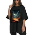 thumbnail image 4 of Plus Size Shirt for Women Black Tops for Women Short Sleeves Shirt for Women Camping Scene In A Forest3 T Shirt Crewneck Shirt for Women 4XL, 4 of 5