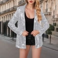thumbnail image 2 of Hueook Blazer For Women Sequin Suit Jackets Single-Breasted Women Lapel Collar Sequin Open-Front Casual Party Elegant Blazer Jacket Top Silver 2X, 2 of 7
