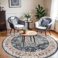 thumbnail image 2 of Washable Oriental Area Rug - 6ft Rugs for Living Room Soft Carpet for Bedroom Waterproof Floral Distressed Indoor Stain Resistant Non-Shedding Floor Carpets (Blue/Teal/Orange, 6ft-Round), 2 of 12