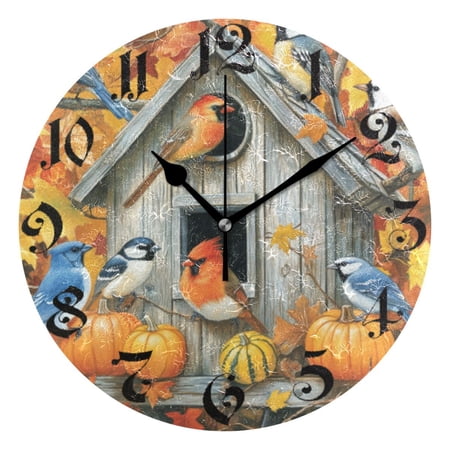 DEIARA Warm Birdhouse Burgundy Butterfly Wall Clock 10in Silent Mechanism Battery Operated Retro Style for Living Room Bedroom and Kitchen Black Pointer