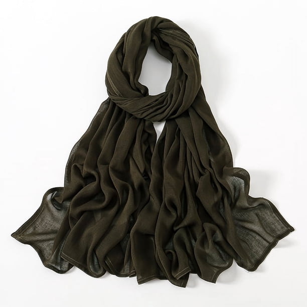 Zhuge Bufanda elegante, nueva bufanda de algodón con borde ancho de color sólido, bufanda protectora solar, bufanda simple y suave y versátil (verde militar)