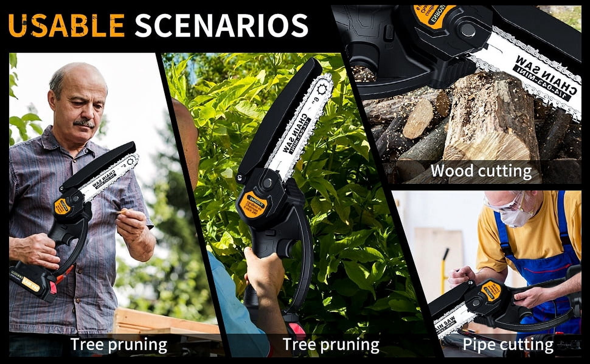 Cordless Mini Chainsaw, Electric Chainsaw, Handheld Small Chainsaw, 6-Inch Electric Power Chainsaw with 2Pcs Rechargeable Battery 2 Pcs Guide Chain for Tree Trimming Branch Wood Cutting