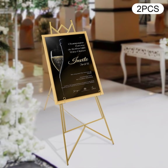 Gold Steel Two Easel Stand, Easel Tripod For Displaying Photo Frames Or Posters Hook Design Poster Easel