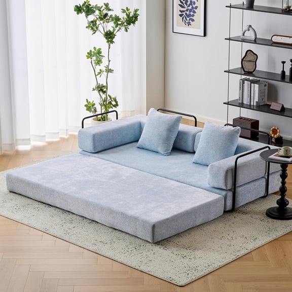 YWEN Convertible Floor Sofa Bed with Fixed-Shape Frame, Modular Chenille Folding Mattress Couch with Armrest, Floor Sofa Lounge Couch for Living Room Bedroom Lounge Studio