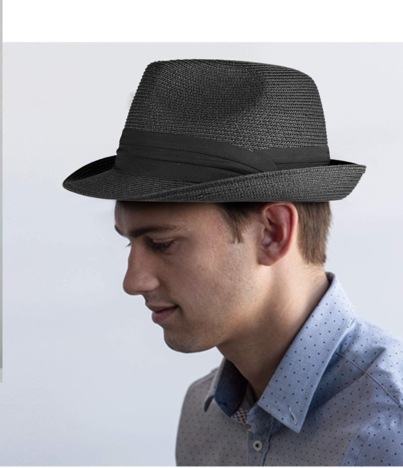 Fedora Straw Sun Hat for Men Women Foldable Roll Up Short 