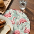 thumbnail image 3 of Red Flamingo Round 13 Inch Placemats Set of 4, Summer Tropical Plants Leaves Botanical Green HeatResistant Non Slip Place Mats for Dining Table, Wipeable Braided Kitchen Table Mats for Housewarming, 3 of 9